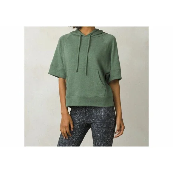 New Womens NWT L PrAna Top Cotton Palmetto Organic Hoodie LS Logo Green Forest